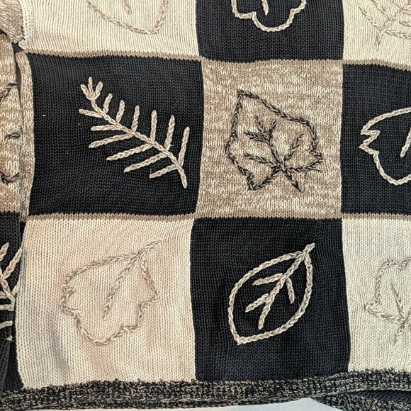 Fiberworks Hand Embroidered Brown Leaves Knit Cardigan Sweater Button M Black - Picture 12 of 15